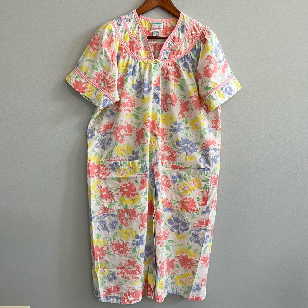 Vintage Kelly Reed Floral Pearl Snap Duster Housecoat Size Large Cottagecore